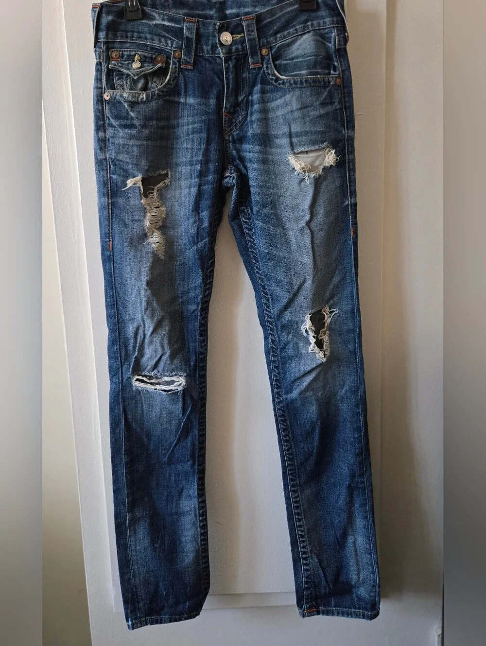 True Religion Distressed Medium Wash Skinny Jeans - Blue
